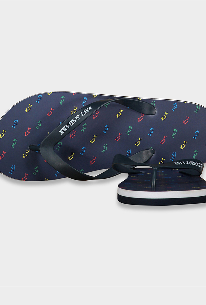 Paul & Shark Men's Repeat Shark Logo Flip Flops