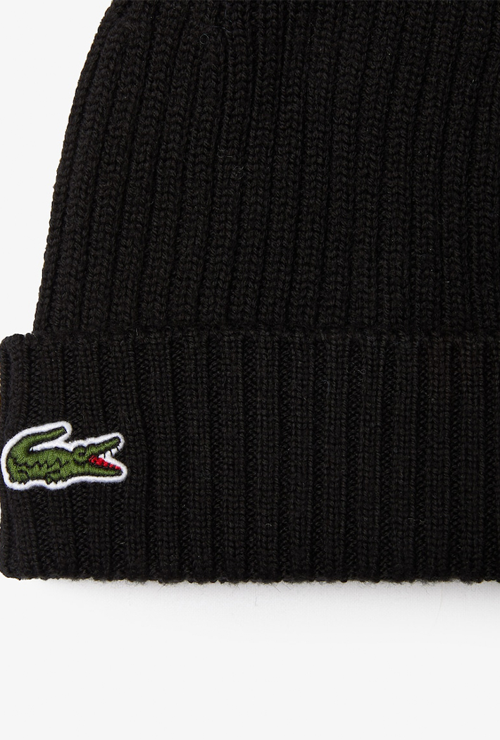 Lacoste Men's Rib Knit Brushed Wool Beanie