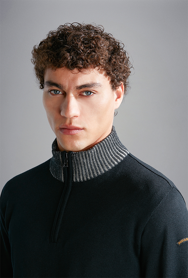 Paul & Shark Men's Wool Half Zip Sweater with Moon Badge