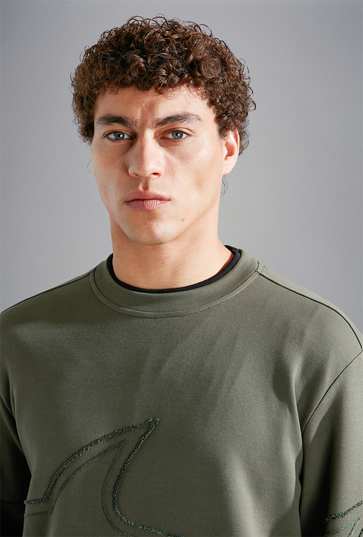 Paul & Shark Men's X-Soft Cotton Tencel Sweatshirt with Embroidered Shark