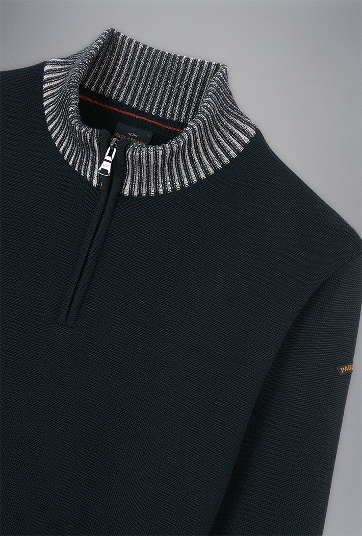 Paul & Shark Men's Wool Half Zip Sweater with Moon Badge