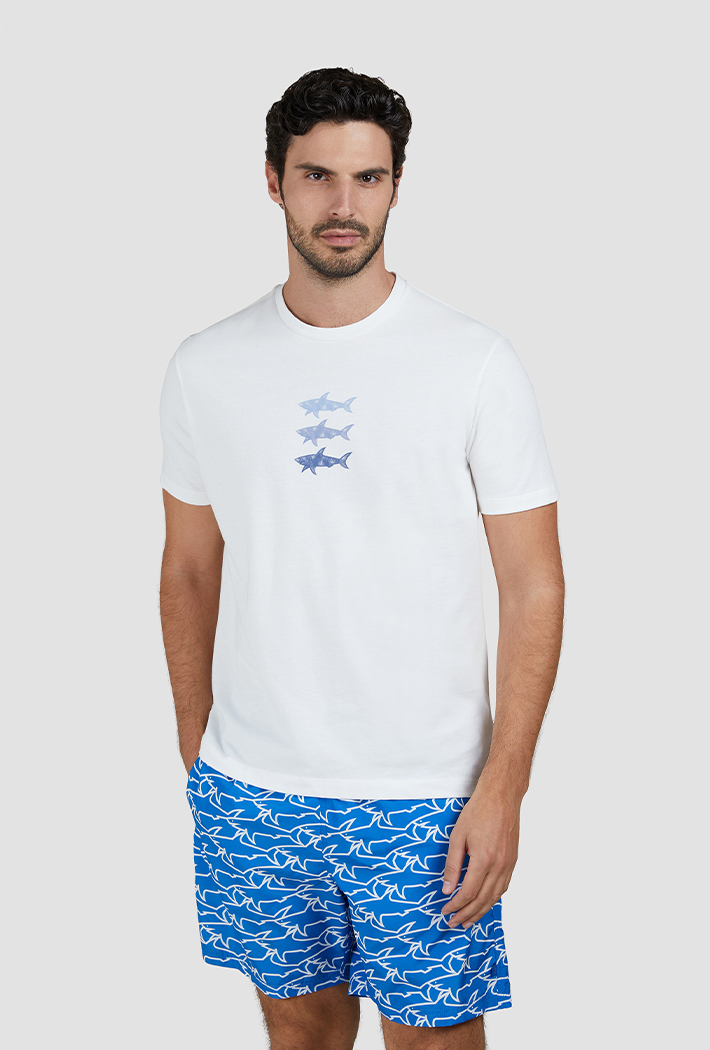 Paul & Shark Men's Cotton Jersey T-Shirt with Sharks Print