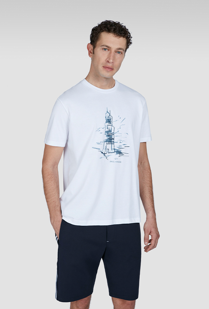 Paul & Shark Men's T-Shirt in Cotton Jersey With Lighthouse Print