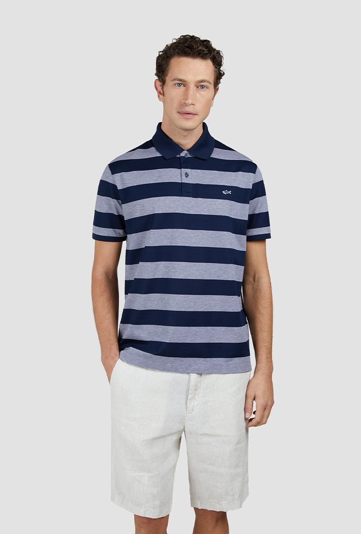 Paul & Shark Men's Double Piqué Shark Badge Cotton Polo Shirt