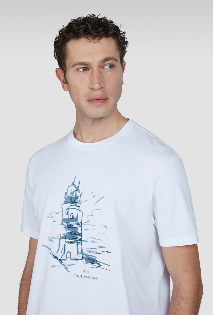 Paul & Shark Men's T-Shirt in Cotton Jersey With Lighthouse Print