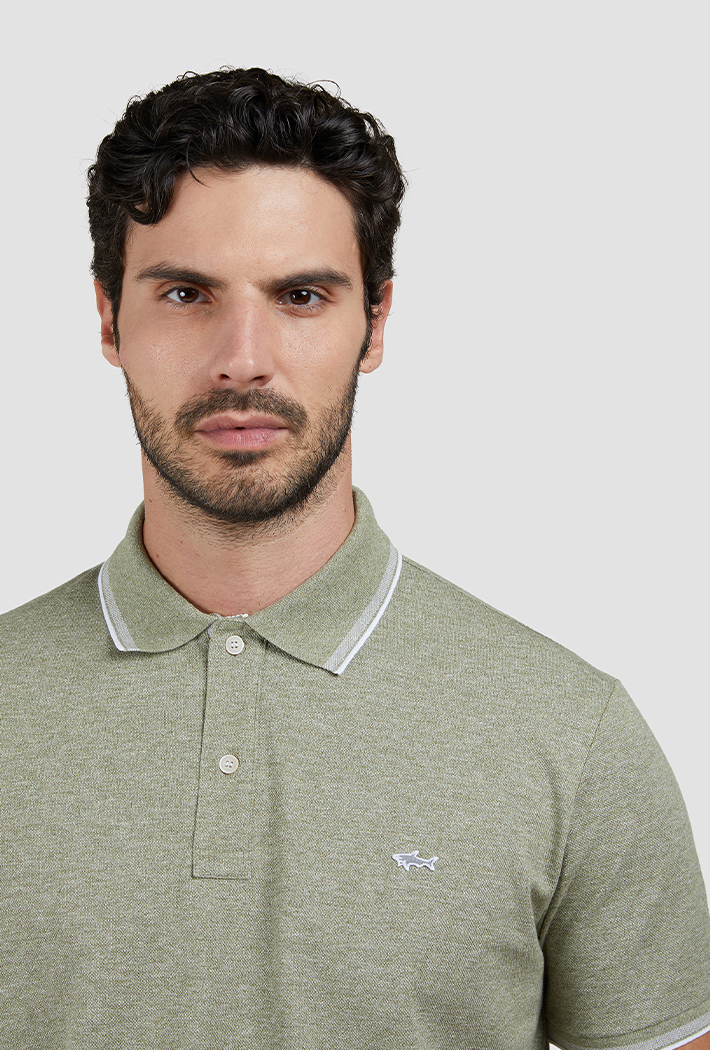 Paul & Shark Men's Jaspe Pique Cotton Polo with Striped Trims