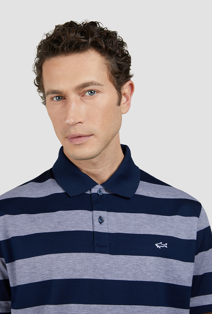 Paul & Shark Men's Double Piqué Shark Badge Cotton Polo Shirt