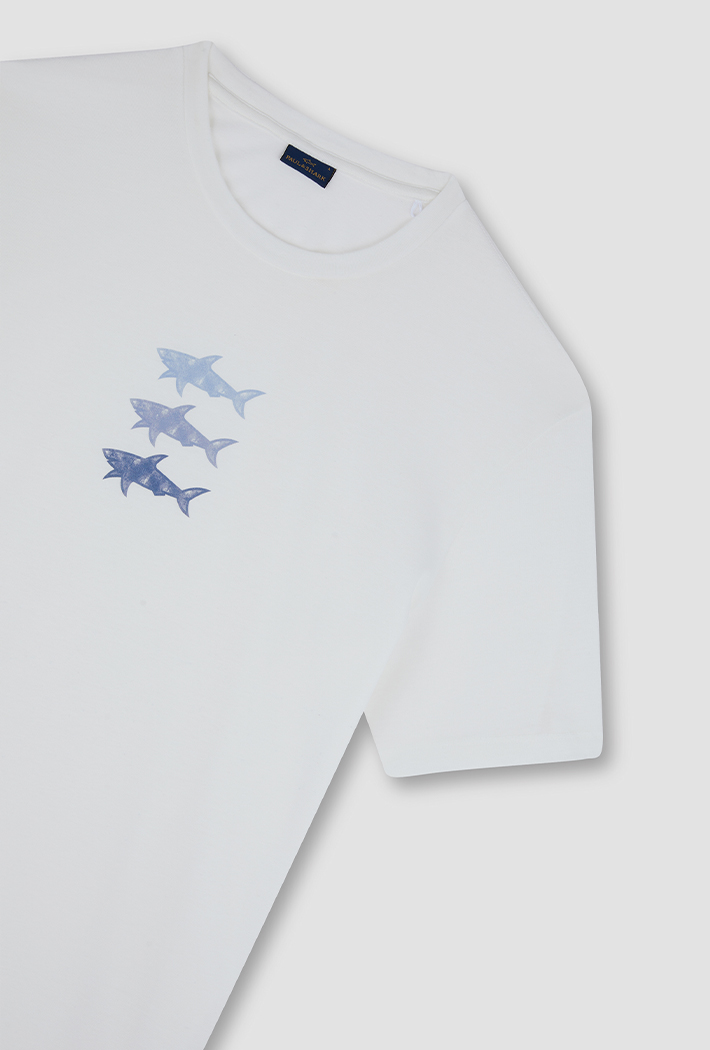 Paul & Shark Men's Cotton Jersey T-Shirt with Sharks Print