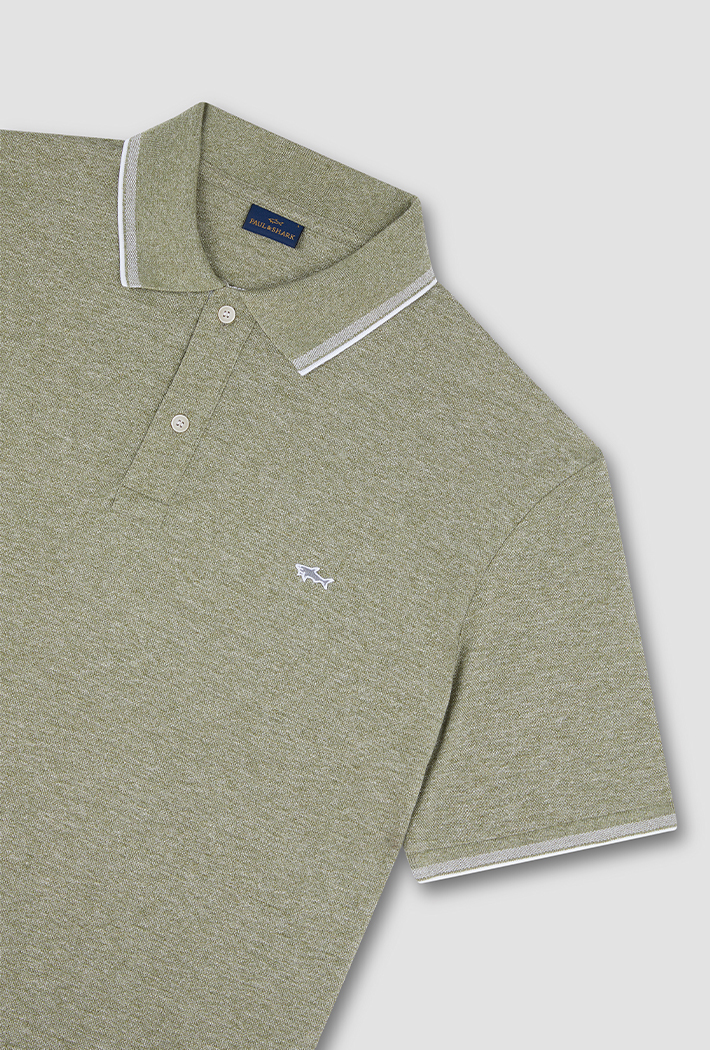 Paul & Shark Men's Jaspe Pique Cotton Polo with Striped Trims