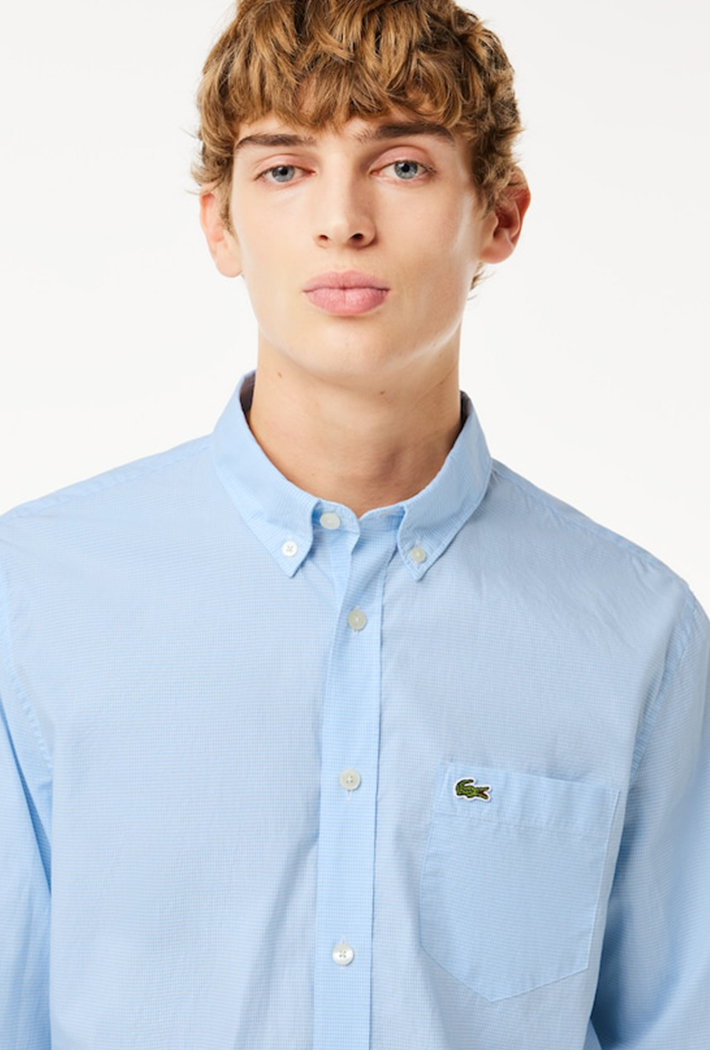 Lacoste Men's Regular Fit Gingham Poplin Shirt