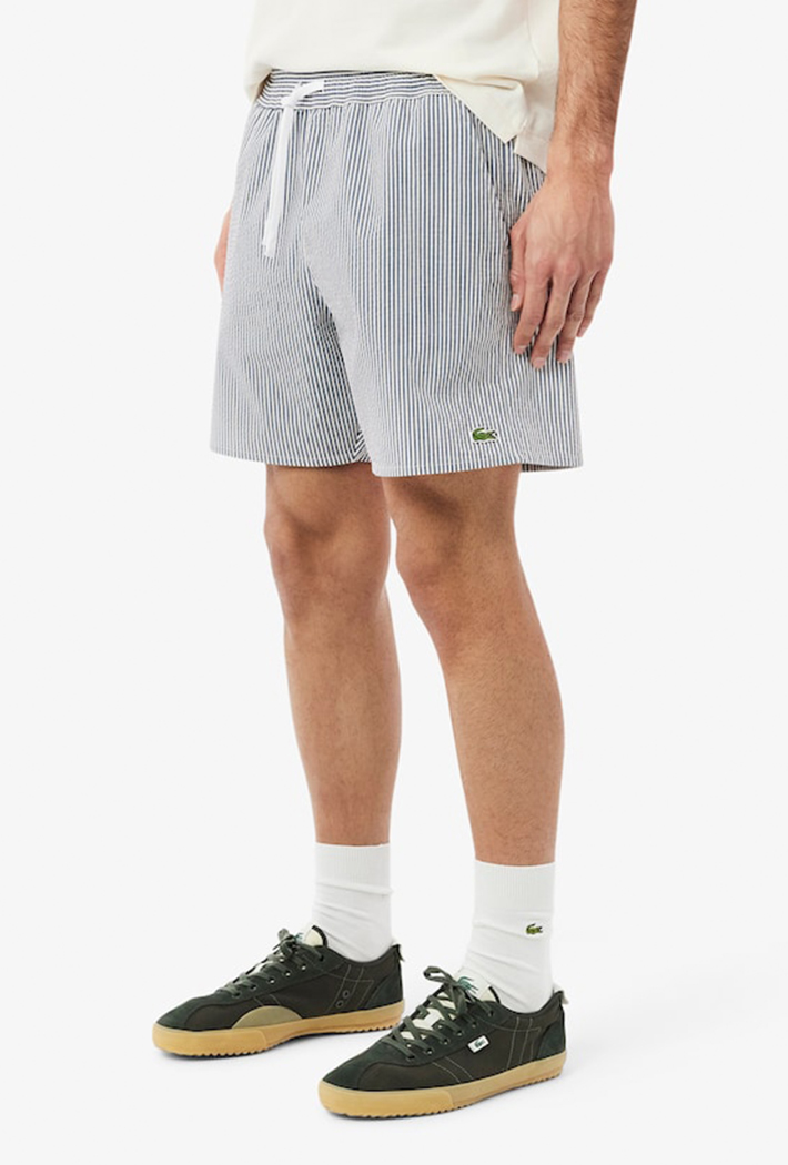 Lacoste Mid Length Striped Textured Swim Trunks
