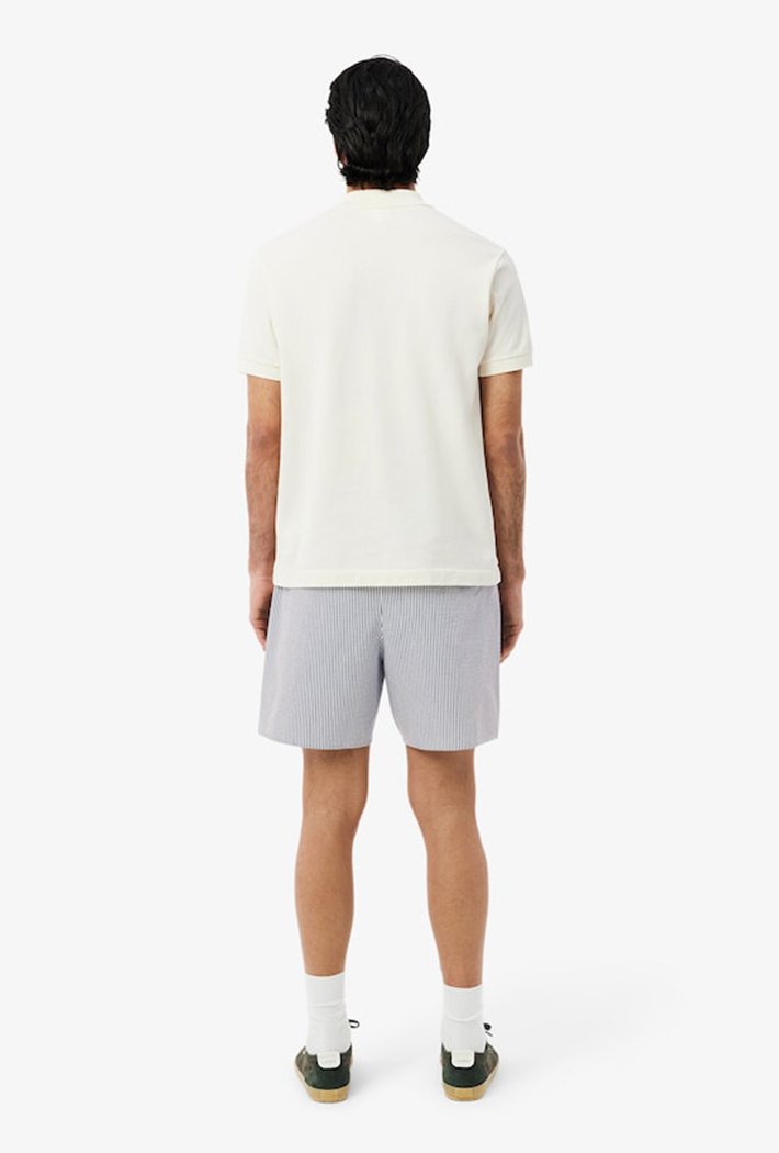 Lacoste Mid Length Striped Textured Swim Trunks