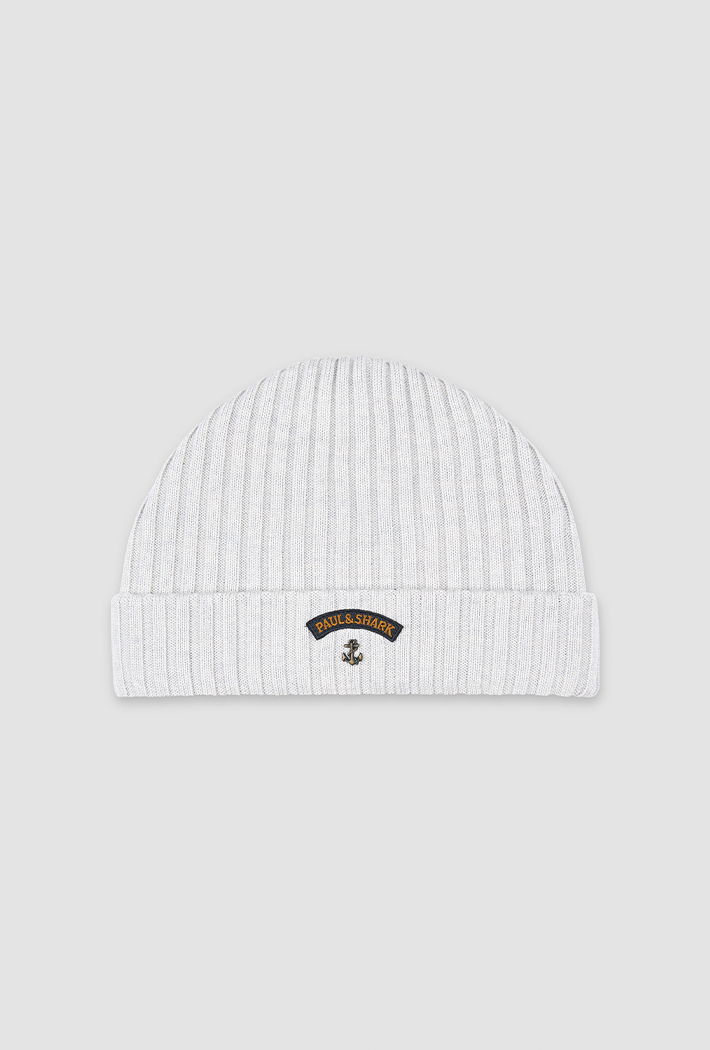 Paul &amp; Shark Men's Ribbed Wool Beanie with Anchor Badge