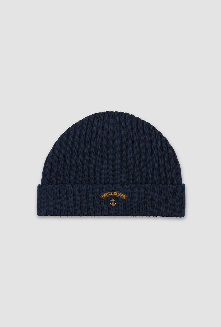 Paul & Shark Men's Ribbed Wool Beanie with Anchor Badge